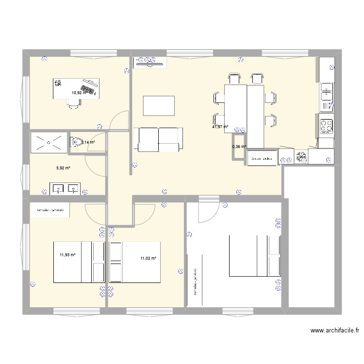 JEJE Souche 1er prises. Plan de 7 pièces et 84 m2