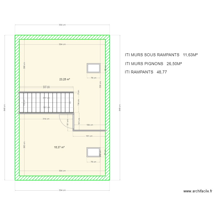 JOUANNO ETAGE ISOLATION et PLACO. Plan de 2 pièces et 40 m2