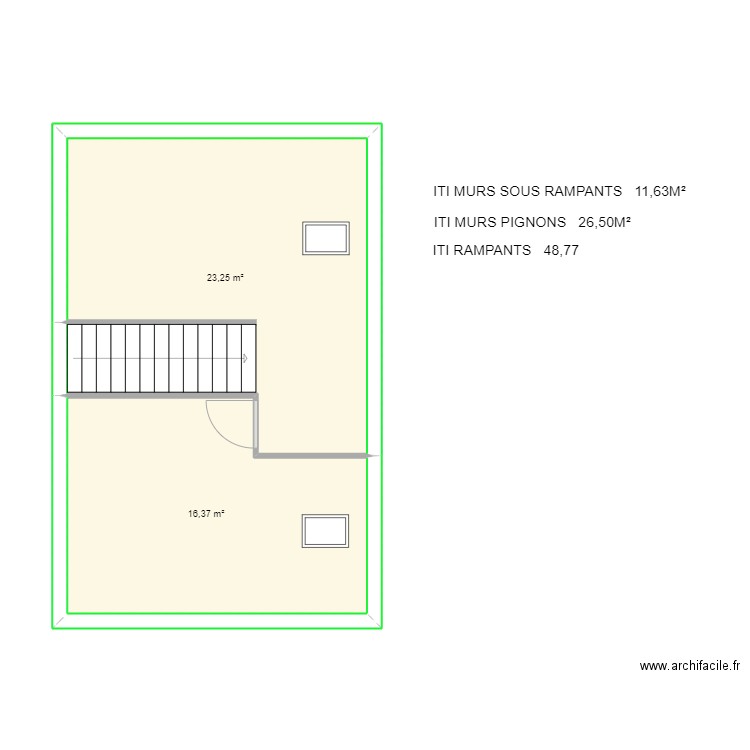 JOUANNO ETAGE ISOLATION et PLACO. Plan de 2 pièces et 40 m2