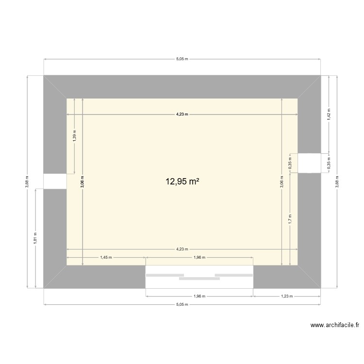 1er plan gpt. Plan de 1 pièce et 13 m2