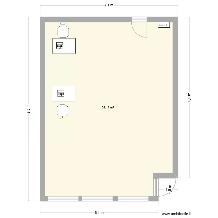 SAE 2.3. Plan de 1  et 58 m²