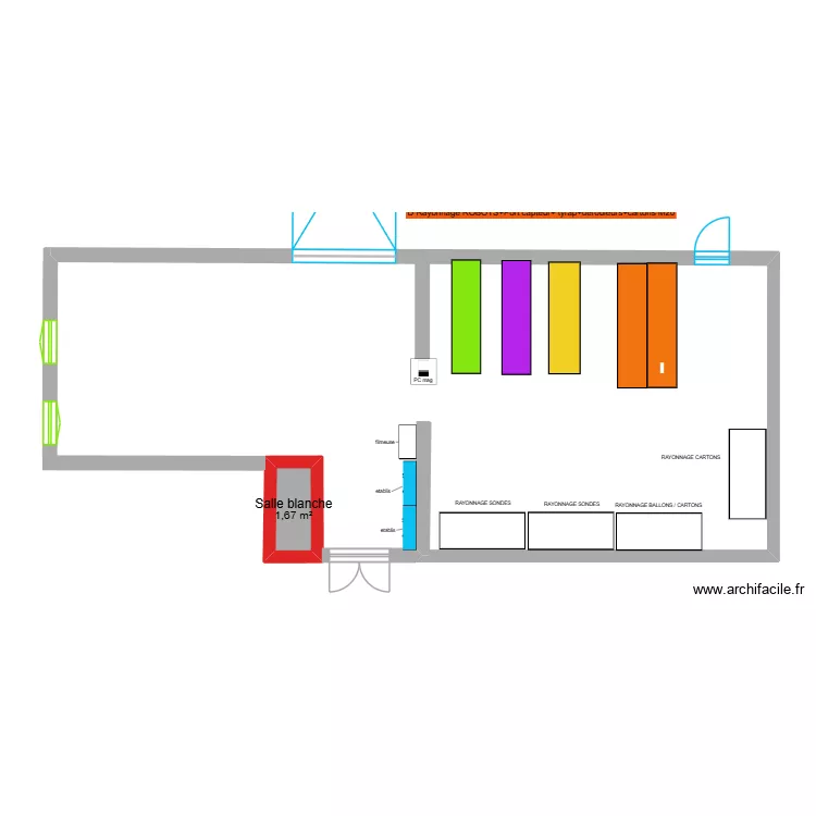 Magasin. Plan de 1  et 2 m²