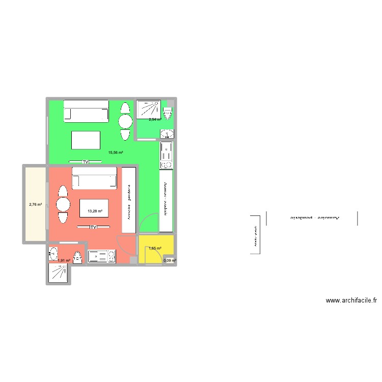 plan initiale. Plan de 7 pièces et 38 m2
