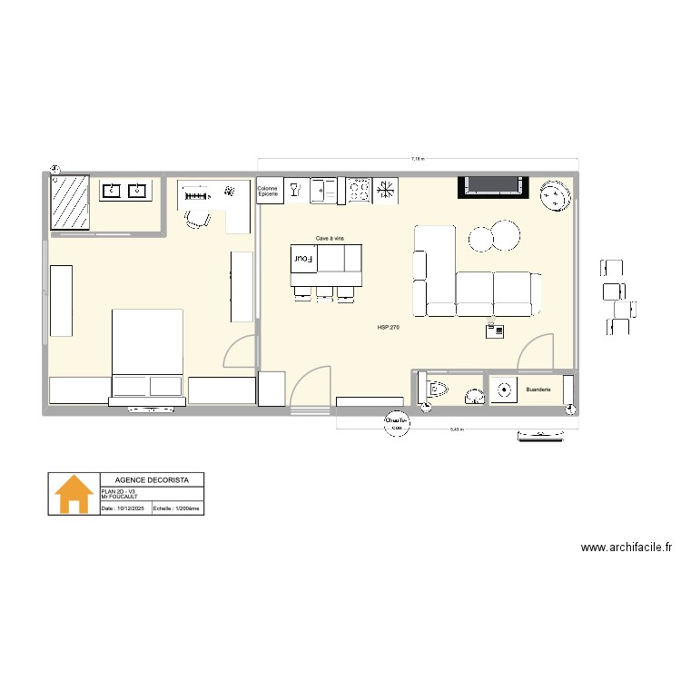 2D_V8_PAUL. Plan de 1 pièce et 59 m2