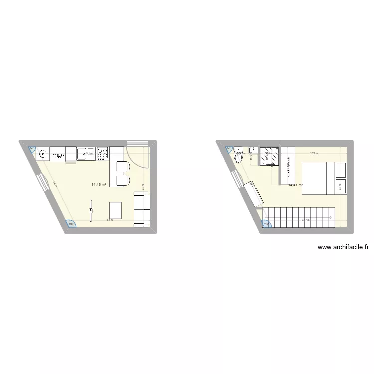 poncharra. Plan de 2  et 29 m²