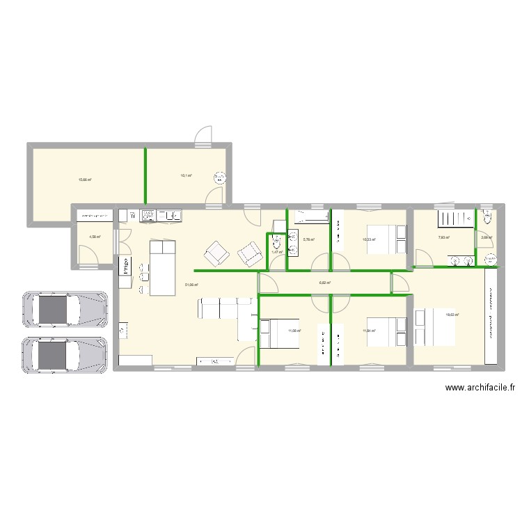 Malves Salon V5. Plan de 13 pièces et 159 m2