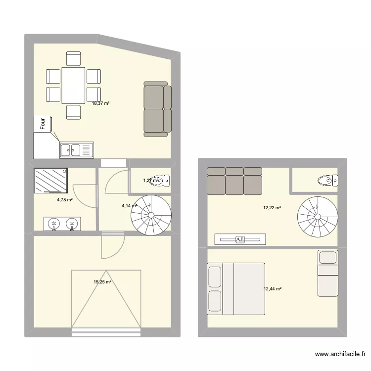 studio. Plan de 7 Pièces et 68 m²