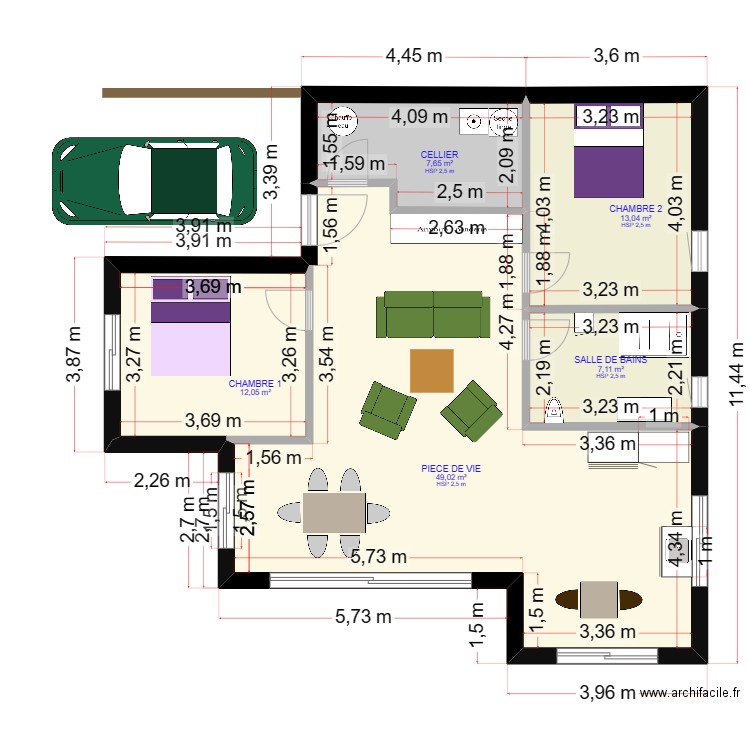plan double L8. Plan de 5 pièces et 89 m2