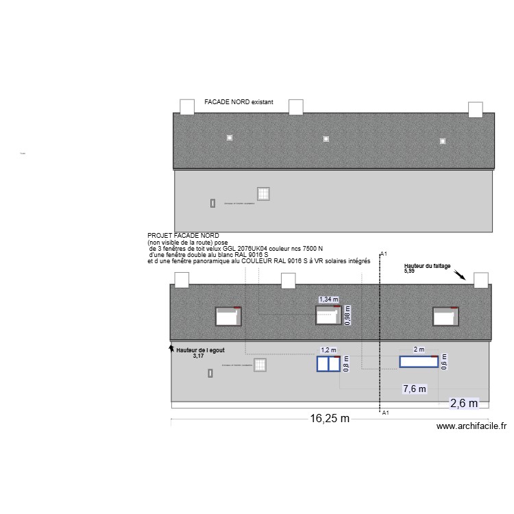 Projet facade arri&egrave;re variante bleue. Plan de 0 pièce et 0 m2