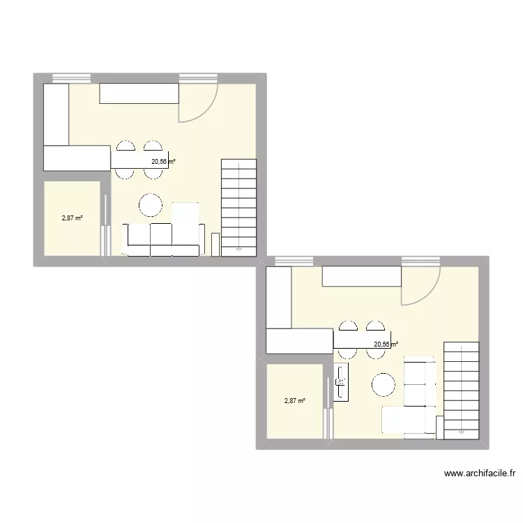 salon 1. Plan de 4  et 47 m²