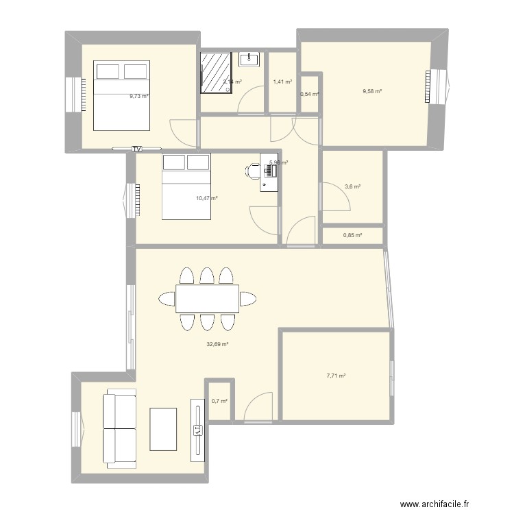 Appartement Gaby 2 . Plan de 12 pièces et 86 m2
