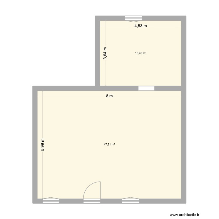 petite maison V1. Plan de 2 pièces et 64 m2