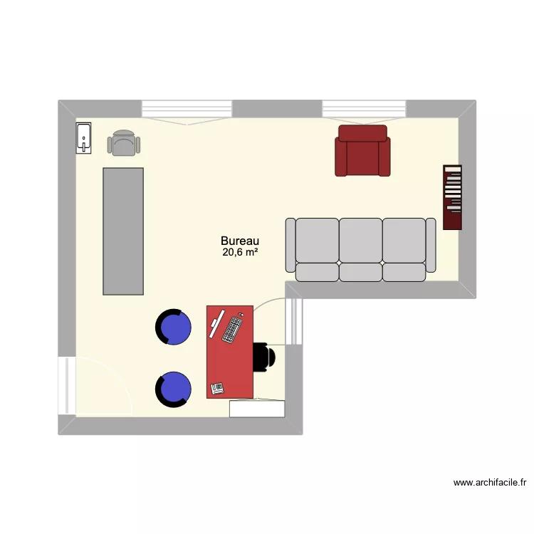 Cabinet 2. Plan de 1 Pièce et 21 m² Cabinet 2. Plan de 1 Pièce et 21 m²
