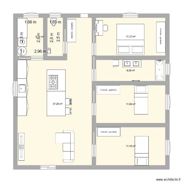 Dorine plan ebauche. Plan de 6 pièces et 84 m2