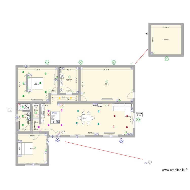 Maison Laurine. Plan de 8 pièces et 157 m2