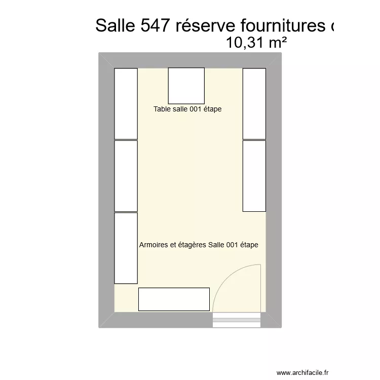 Salle 547 fournitures de bureau. Plan de 
