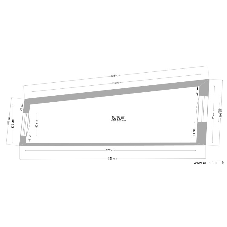 RDCD. Plan de 1 pièce et 16 m2