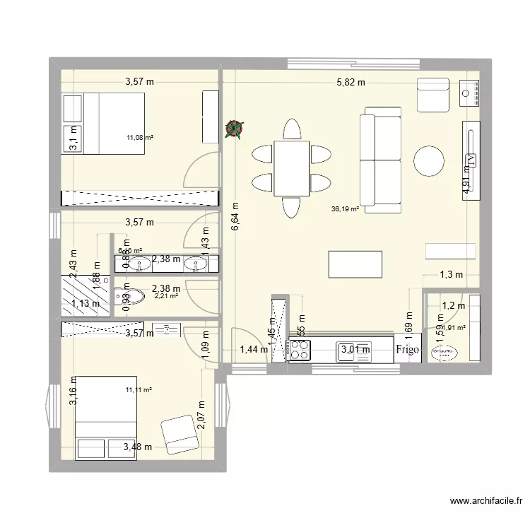 maison 2. Plan de 6  et 69 m²