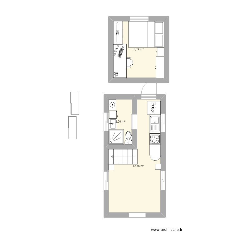 Tiny. Plan de 3 pièces et 24 m2