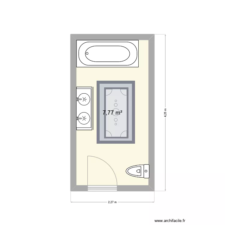 Salle de bains. Plan de 1  et 8 m²