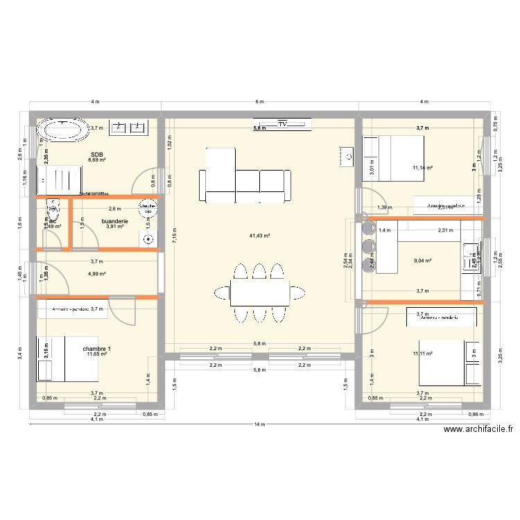 projet  solers 3. Plan de 9 pièces et 103 m2