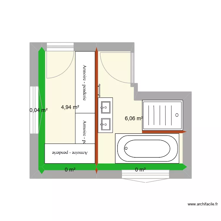 Plan salle de Bain + Dressing. Plan de 5 pièces et 11 m² Plan salle de Bain + Dressing. Plan de 5 pièces et 11 m²