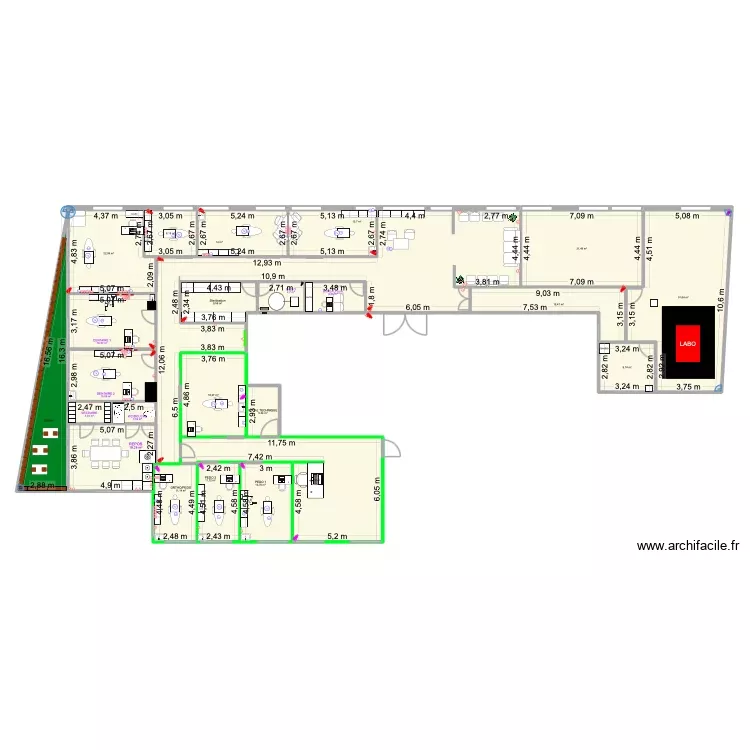 Cabinet-banque. Plan de 24 Pièces et 452 m²