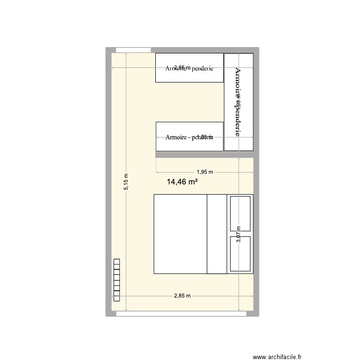 Chambre dressing. Plan de 1 pièce et 14 m2