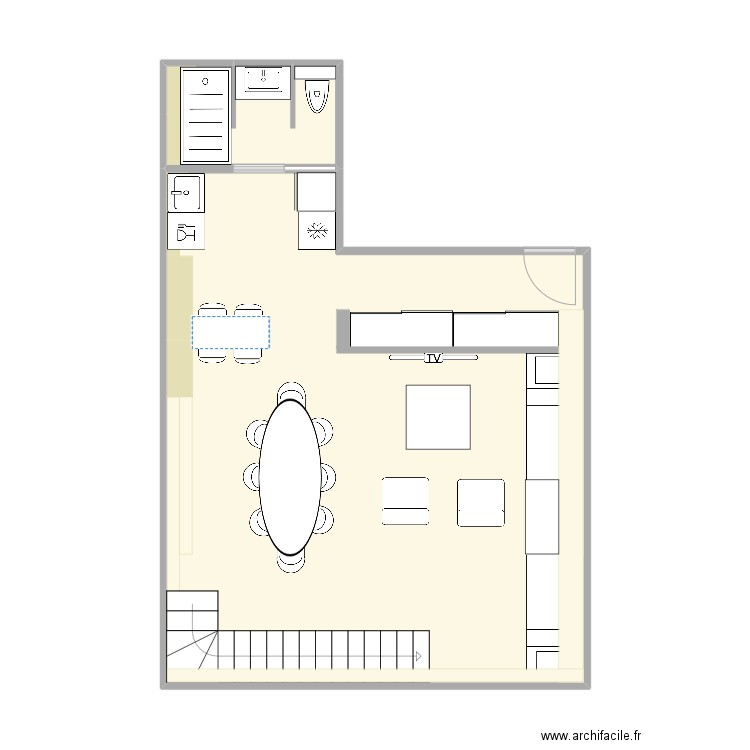 Bureau - ss sol. Plan de 2 pièces et 51 m2