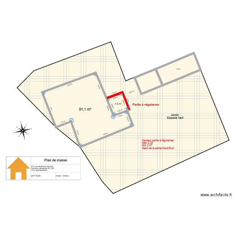 Plan de Masse 2. Plan de 4 pièces et 126 m2
