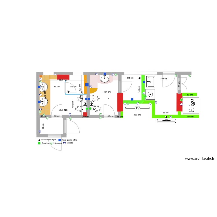 Banheiros. Plan de 1 pièce et 6 m2