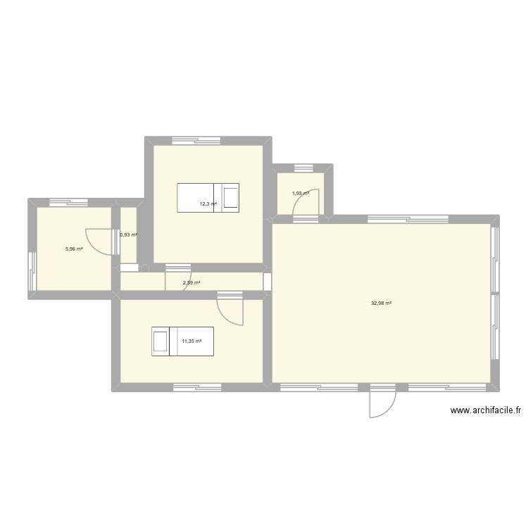 Institut de beauté. Plan de 7 pièces et 68 m2