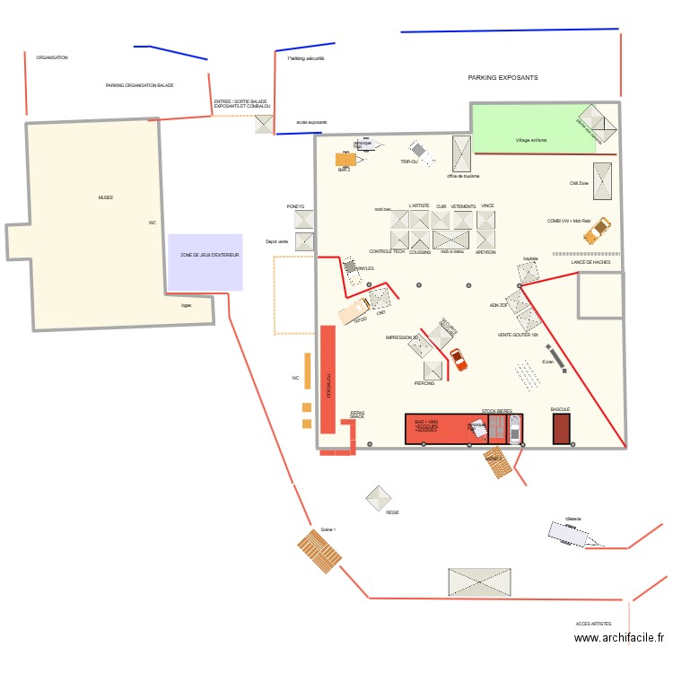 festoche simplifié. Plan de 3 pièces et -728 m2
