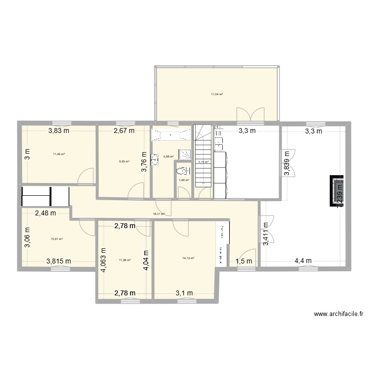 MSG 1. Plan de 10 pièces et 102 m2