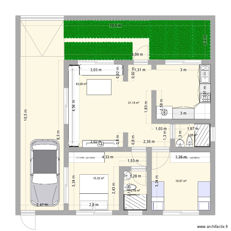 dar si issa. Plan de 6 pièces et 100 m2