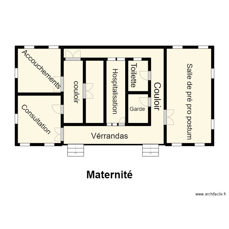 Vue en plan Maternité CS BOPA. Plan de 9 pièces et 63 m2