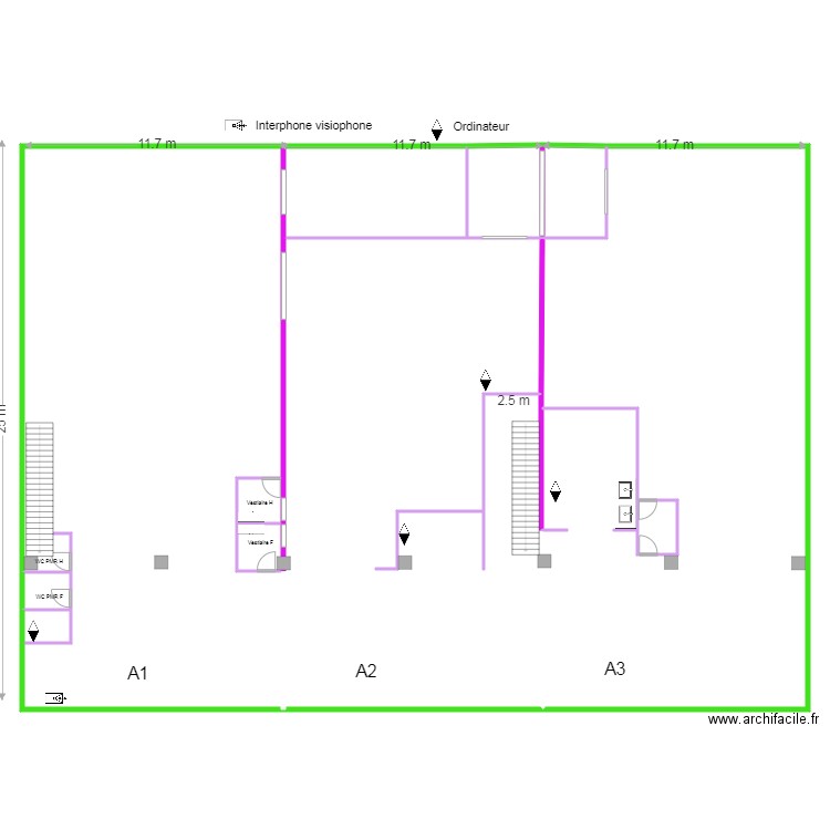 USINE courant faible Mezz. Plan de 27 pièces et 1729 m2