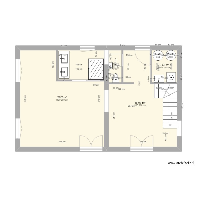 La Guilbonnais. Plan de 3 pièces et 47 m2