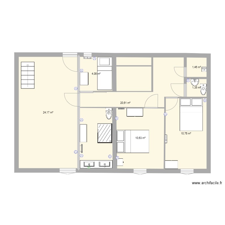 1er etage. Plan de 7 pièces et 73 m2