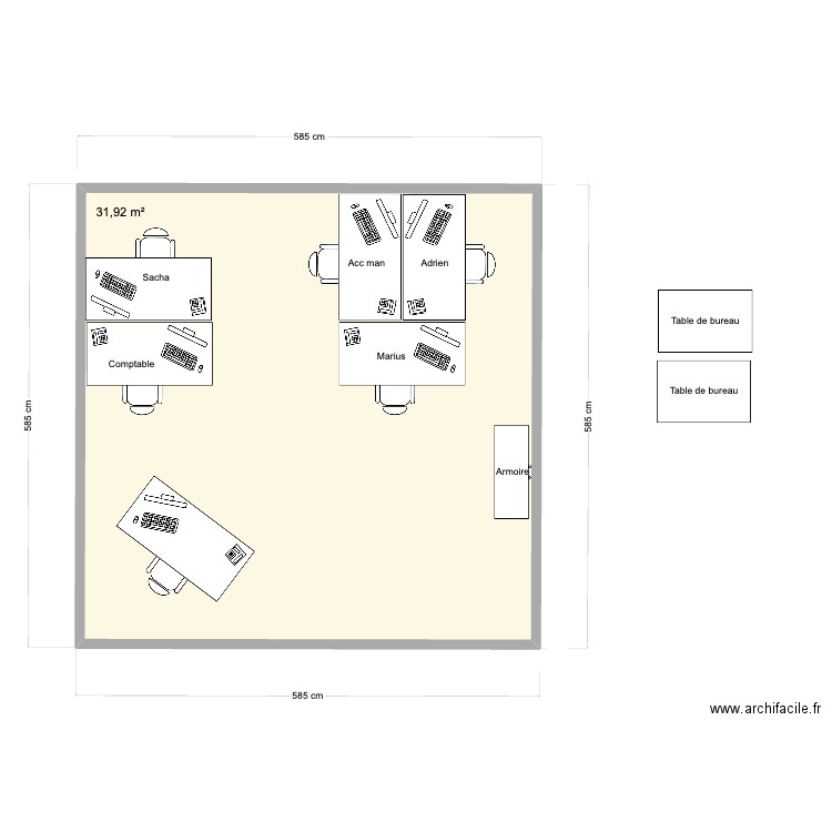 Bureau Vernier V2. Plan de 1 pièce et 32 m2