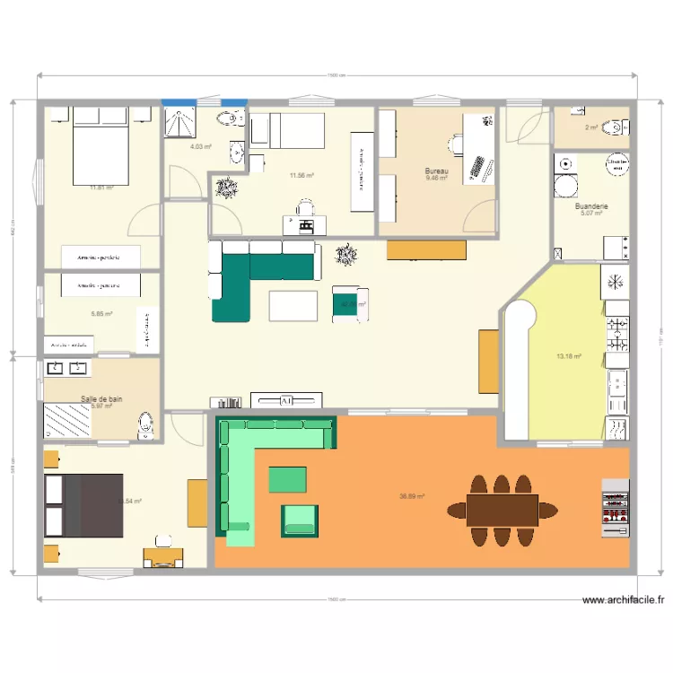 Plan maison plain pied 169m F5 projet 2. Plan de 