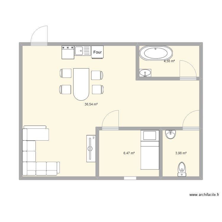 plan de maison espagnol. Plan de 4 pièces et 51 m2