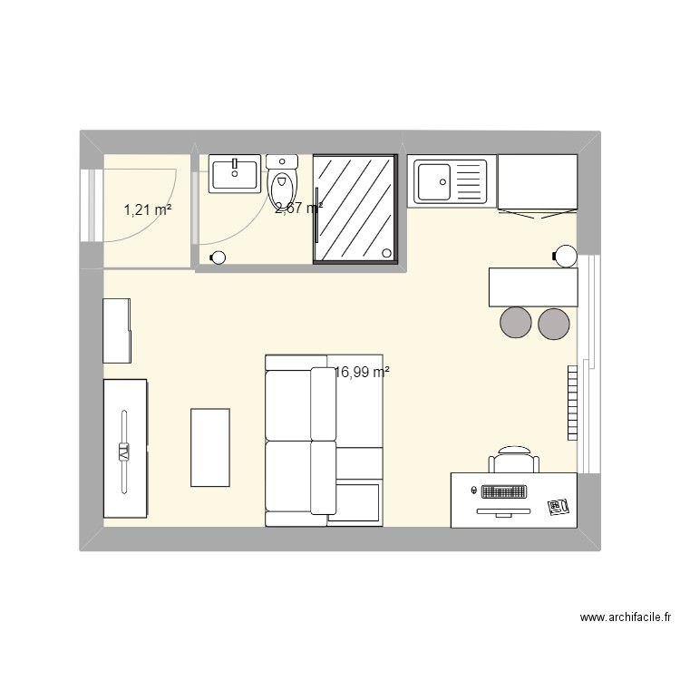 quatrans. Plan de 3 pièces et 21 m2