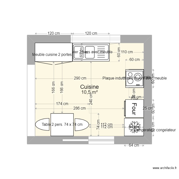 cuisine DB. Plan de 1 pièce et 11 m2