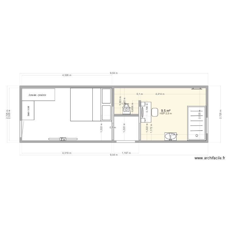 plan salle de bain pb . Plan de 1 pièce et 10 m2