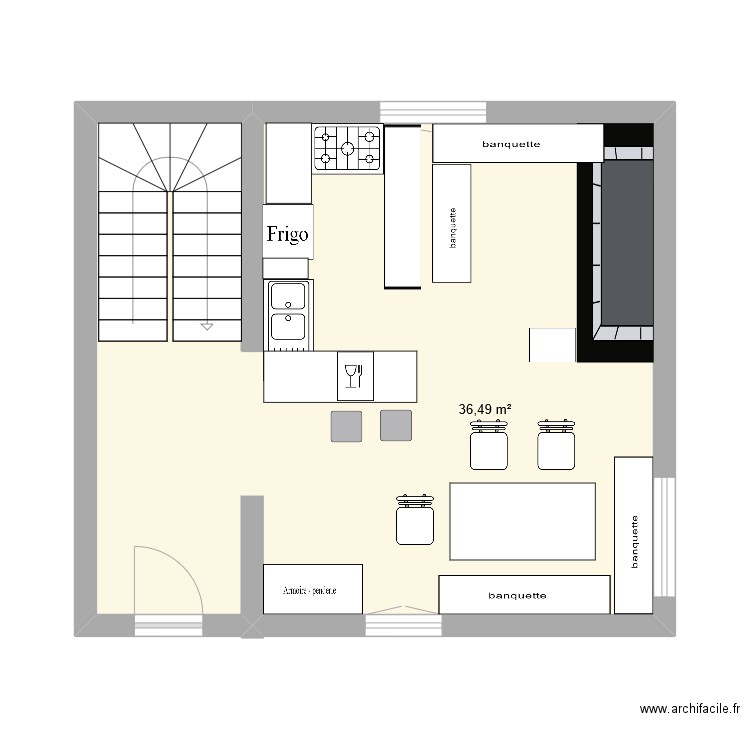 Cuisine v2. Plan de 1 pièce et 36 m2