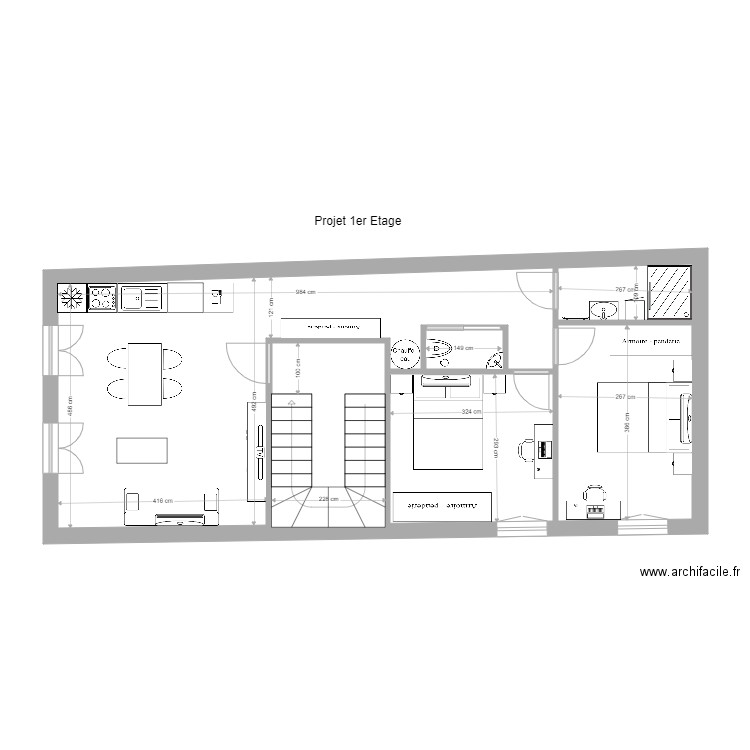  1er Etage. Plan de 4 pièces et 60 m2