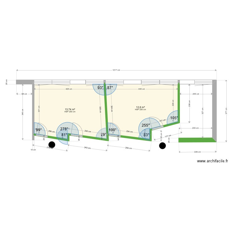 Existant DDETS. Plan de 2 pièces et 26 m2