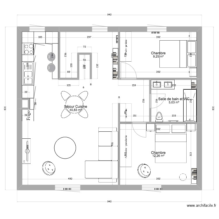 plan MODIFIE God residence actualisé. Plan de 5 pièces et 67 m2
