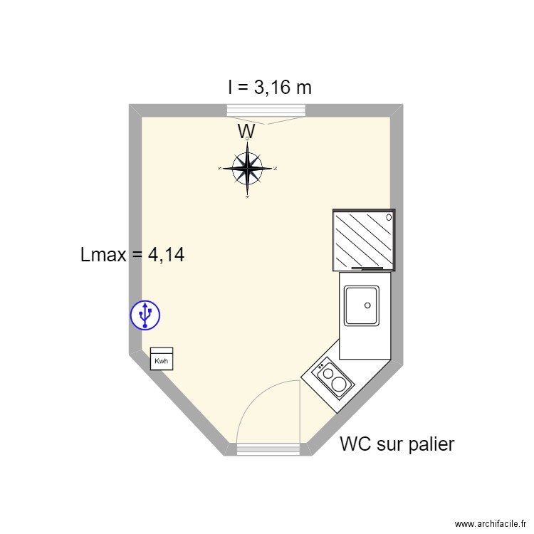 46 Bergers . Plan de 1 pièce et 12 m2